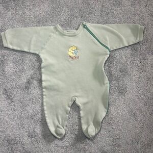 Classic Pooh Footed Sleeper Unisex Newborn - 3 Months Green Embroidered Zipper